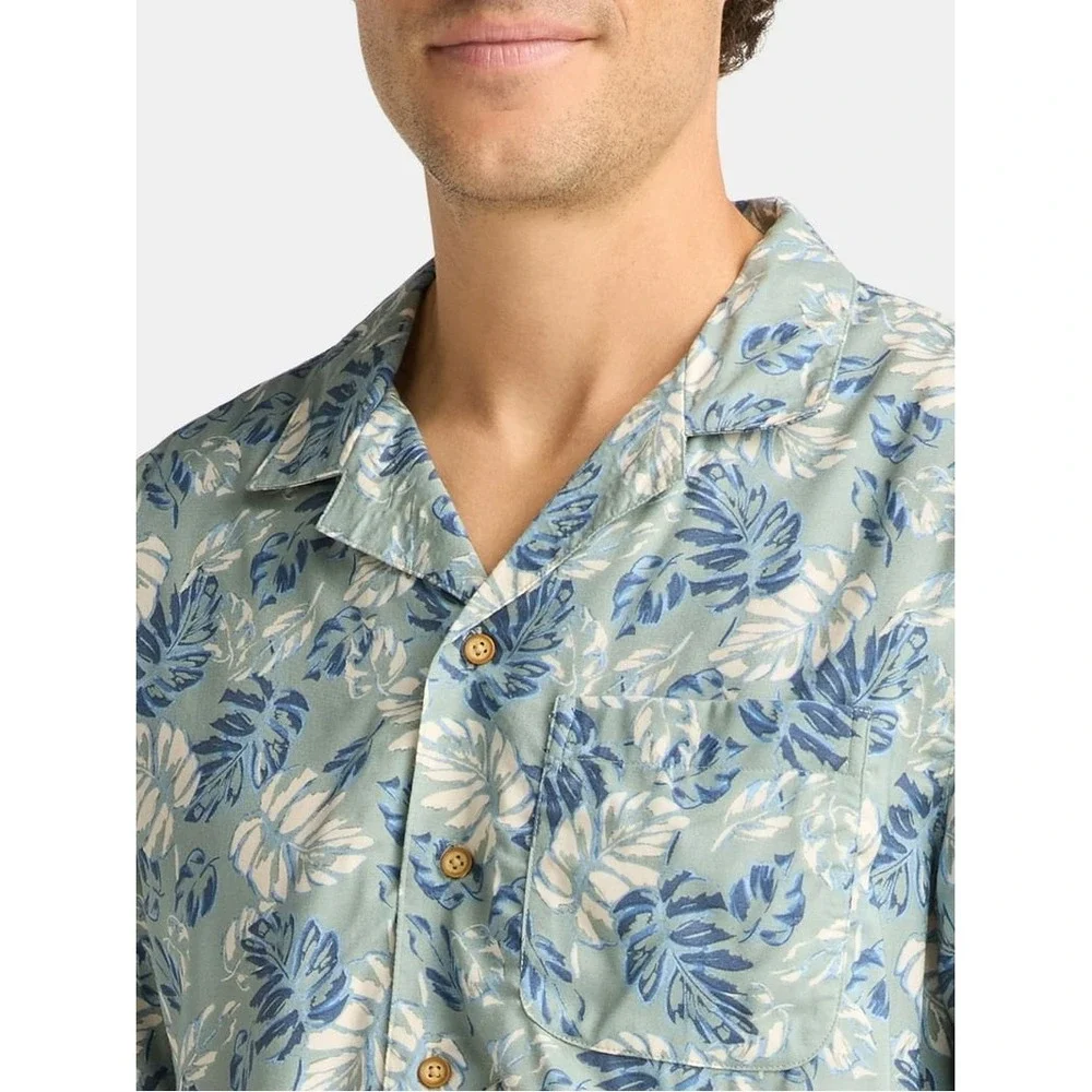 George Mens S Green Tropical Leaf Print Viscose Short Sleeve Camp Shirt Hawaiian